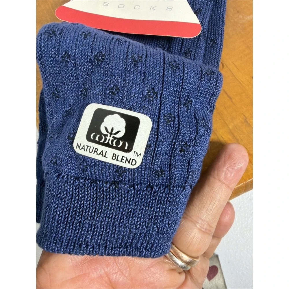 Liz Claiborne Navy Knotted‎ Rib Dress Socks Mercerized Cotton USA NOS